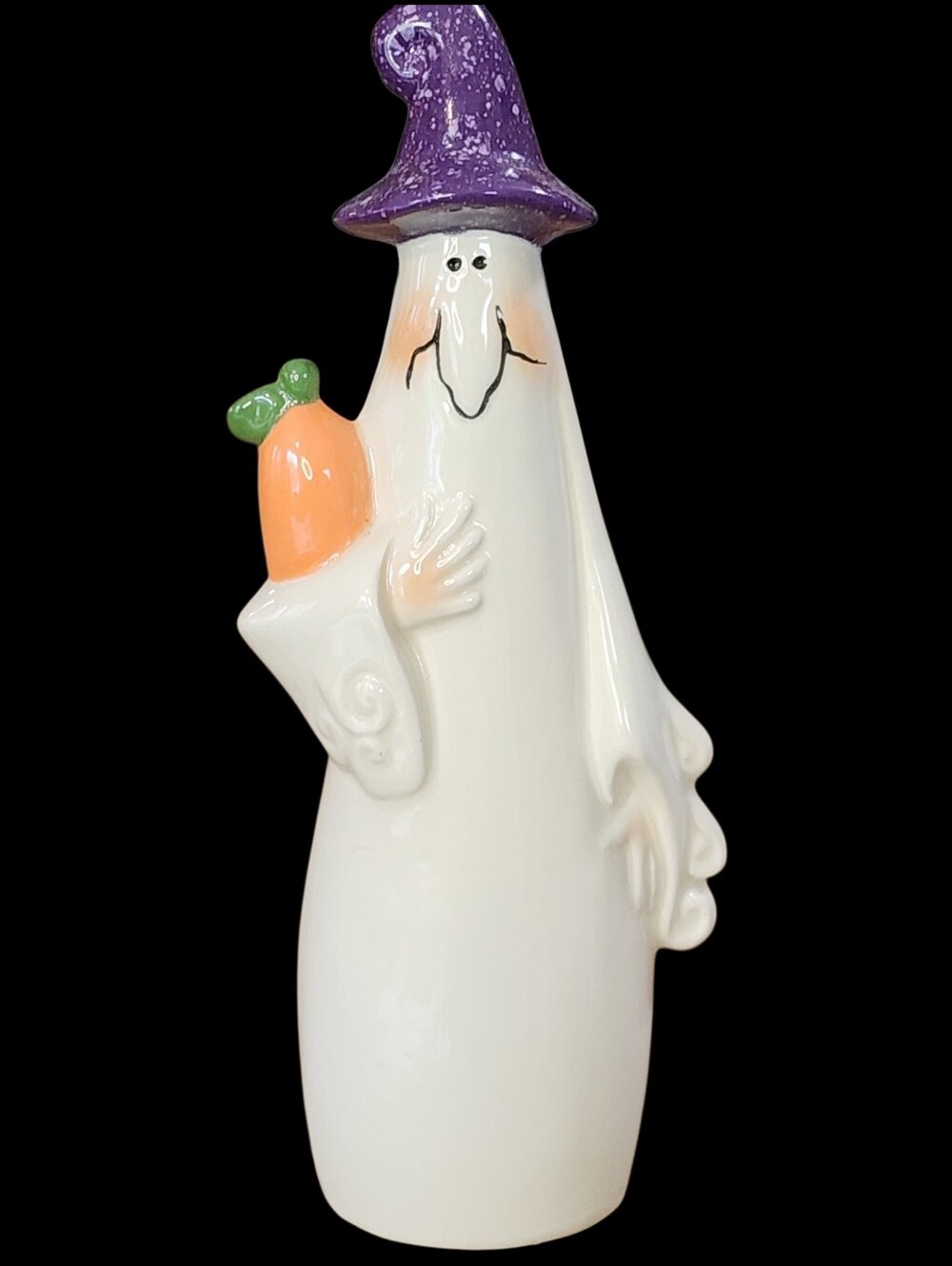 Vintage Ceramic Halloween Pencil Ghost Witch Pumpkin Figure Decor 9" Tall Glazed